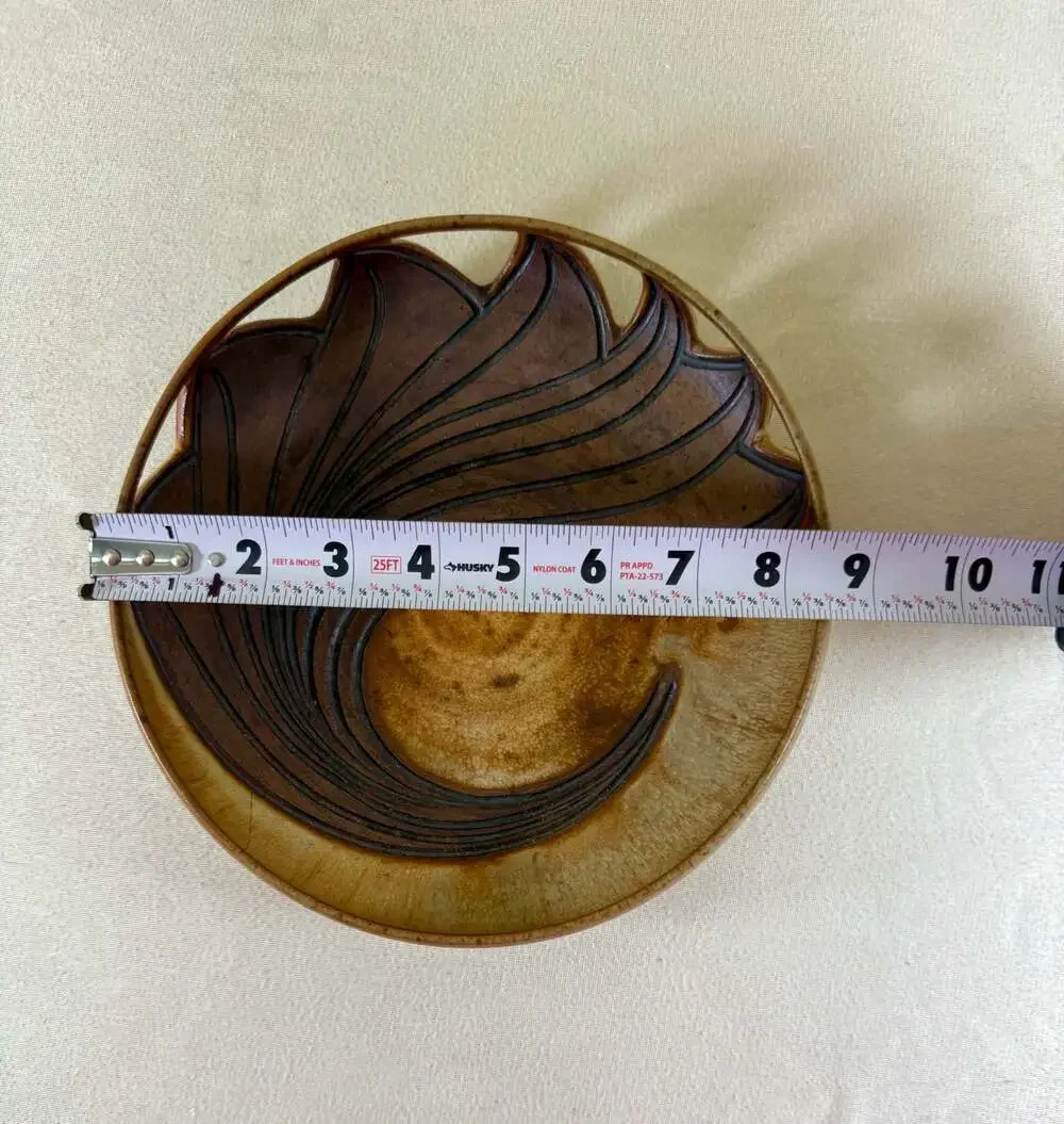 Pixton Studio Ceramic Hand-Carved Wave Design Decorative Bowl